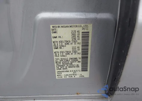 2011 Nissan Frontier S from USA, damaged, VIN 1N6AD0EV8BC433271